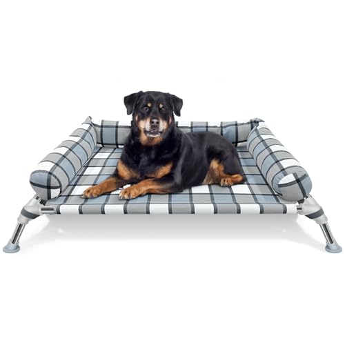 Erhöhtes Hundebett, kühlendes erhöhtes Hundebett mit Kissen, tragbar, waschbar, Haustierbett mit Metallrahmen, Hundehängematte für drinnen und draußen Erhöhtes Hundebett, kühlendes erhöhtes Hundebett mit Kissen, tragbar, waschbar, Haustierbett mit Metallrahmen, Hundehängematte für drinnen und draußen von Caghash