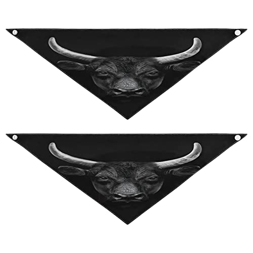 2 Stück Hundehalstücher Haustier Bandana Schal Druckknopf Dreieck Lätzchen Halstuch Set Haustier Urlaub Zubehör Dekor für kleine bis große Welpen Hunde Katzen Medium Black Bull Face von Caihoyu