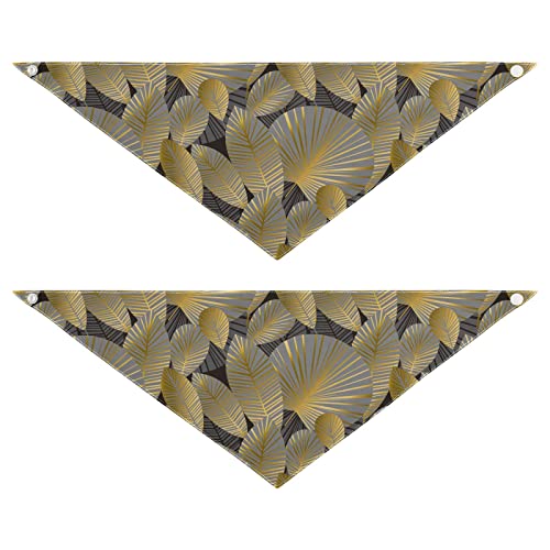 2 Stück Hundehalstücher Milch Seide Haustier Bandana Schal Druckknopf Dreieck Lätzchen Halstuch Set für kleine bis große Welpen Hunde Katzen Groß Elegant Gold Exotische Blätter Muster von Caihoyu