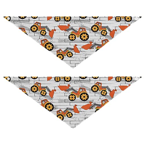 2 Stück Hundehalstücher Milch Seide Haustier Bandana Schal Druckknopf Dreieck Lätzchen Halstuch Set für kleine bis große Welpen Hunde Katzen Groß Orange Cartoon Traktor auf Ziegelhintergrund von Caihoyu