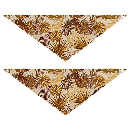 2 Stück Hundehalstücher Milch Seide Haustier Bandana Schal Druckknopf Dreieck Lätzchen Halstuch Set für kleine bis große Welpen Hunde Katzen Groß Tropisches Muster Botanik Design Gelb von Caihoyu