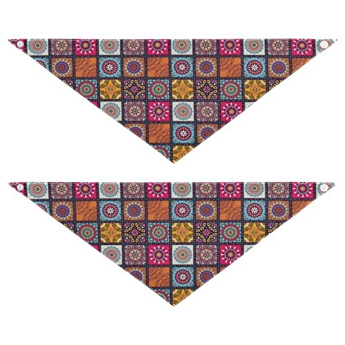 2 Stück Hundehalstücher Milch Seide Haustier Bandana Schal Druckknopf Dreieck Lätzchen Halstuch Set für kleine bis große Welpen Hunde Katzen große Mandalas Muster Vintage von Caihoyu