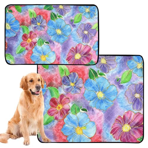 2 Stück Hundepeck Innen Boden-Pads Rutschfeste Matte Auto 61 x 91 cm + 91 x 106 cm hell abstrakte blaue Blumenblüten von Caihoyu