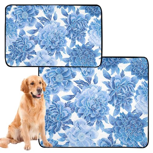 2 Stück Hundepinkmatte schlamm Hundematten Waschbare Antirutschmatte Strandmatte 61x91cm + 91x106cm Blau Pfingstrose Blumenblume von Caihoyu