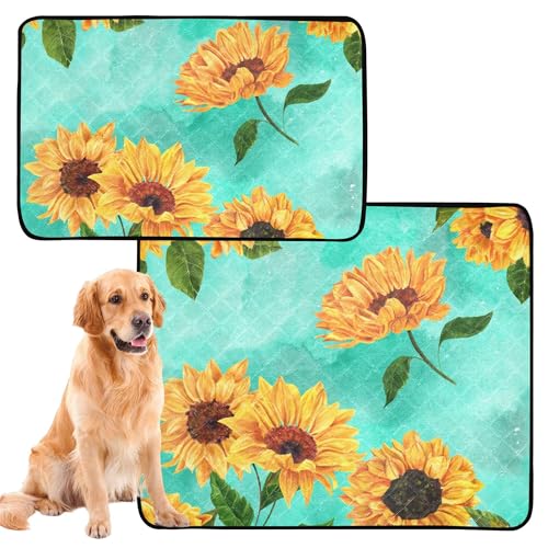 2er Pack Haustier Matte wiederverwendbar Anti-Rutsch-Matte für Hunde 61 x 91 cm + 91 x 106 cm Retro Gelb Sonnenblume Blumen Stil von Caihoyu