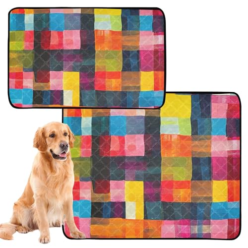 2er Pack Hundedeck Pads Hundewaschunterlage abwaschbar Wasserdicht Rutschfeste Hundematte für Haustierbett 61 x 91 cm + 91 x 106 cm bunt kariert von Caihoyu