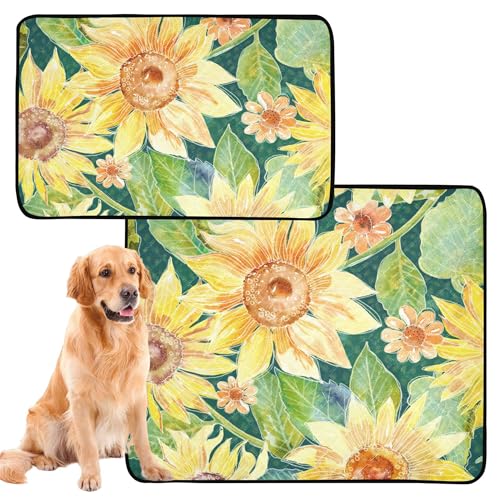 2er Pack Hundematten schlamm Hundematten groß abwaschbar Antirutschmatte für Auto 61 x 91 cm + 91 x 106 cm gelb Sonnenblume Blumenmuster von Caihoyu