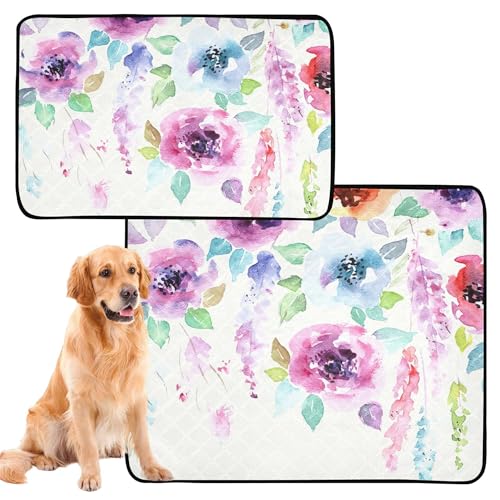 2er Pack Hundepezier Platzmatten Innenleben Hundematte abwaschbar Antirutschmatte für Haustierbett 61 x 91 cm + 91 x 106 cm Blumenblume Aquarell Bouquet von Caihoyu