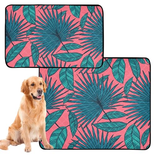 2er Pack Hundepinkmatte Pinkdecken Waschbare Antirutschmatte für Haustierbett, 61 x 91 cm + 91 x 106 cm tropisches Muster bunte Pflanze von Caihoyu