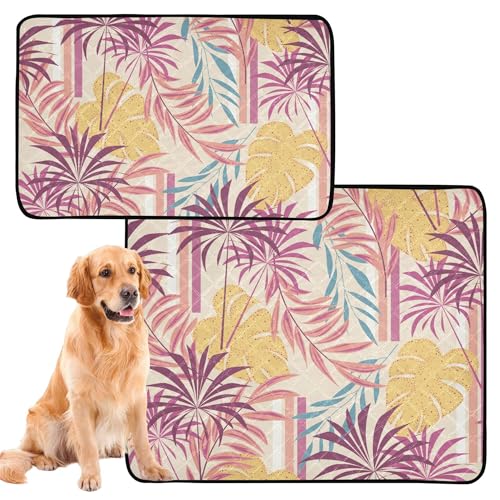 2er Pack Hundepinkmatten Bodenpads Rutschfest Haustierbett Matte 61x91cm + 91x106cm gold violett bunt tropische Pflanze von Caihoyu