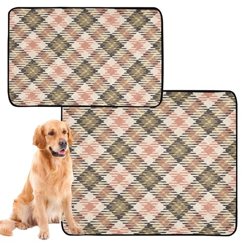 2er Pack Pinkmatte mit großem Hund, abwaschbar, Antirutschmatte für Innenbereich, 61 x 91 cm + 91 x 106 cm Büffel Kariert Schottisch von Caihoyu