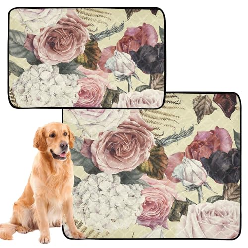 3 Stück Hunde-Pie-Tablett für den Innenbereich, Teppich für Hunde, schmutzige Füße, waschbar, rutschfest, für Flugzeugkäfige, 50,8 x 61 cm, Blumenmuster, Rosen, Aquarell von Caihoyu