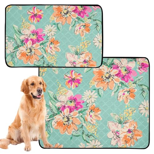 3 x pinkelsichere Hundematte für Indoor-Katzen, rutschfeste Matte für Hunde für Reisen, 50,8 x 61 cm, skizzierte Blumen, leuchtende Farben von Caihoyu