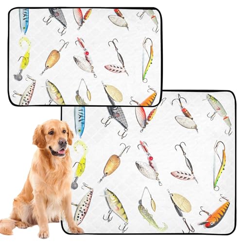 3er Pack Hundepinkmatten große Pads waschbar, rutschhemmende Fussmatte außen, 50 x 61 cm, verschiedene Angelköder isoliert von Caihoyu