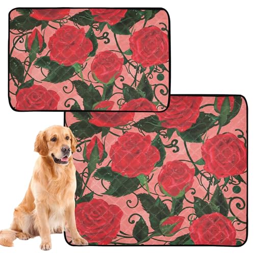 3er Pack Hundepinkteppich Wiederverwendbare Pads Rutschfeste Teppich Außen 50 x 61 cm Muttertag Rot Rose Blumen von Caihoyu