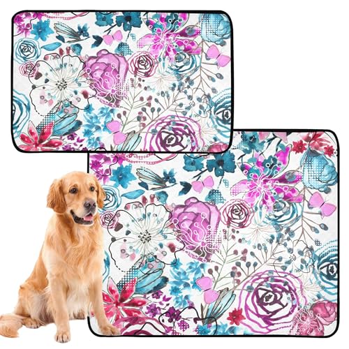 3er Pack Hundeteppich Pads für Hauskatzen Anti-Rutsch-Matte für Hunde Auto 50x61cm Blumenblüten von Caihoyu