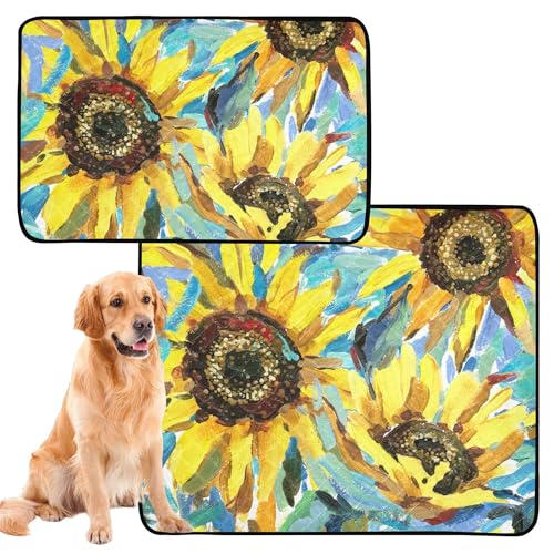 Hunde-Teppich, waschbar, rutschfest, für Rasen, 50,8 x 61 cm, gelbe Sonnenblumen, Blumen, Impressionismus, Malerei, 3 Stück von Caihoyu