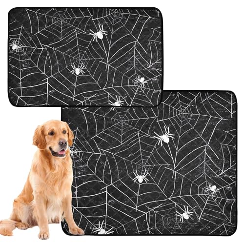 Hunde-Uriniertablett für den Innenbereich, rutschfest, für Auto und Flugzeug, 61 x 91,4 cm + 91,4 x 106,7 cm, Halloween, Schwarz und Weiß, 2 Stück von Caihoyu