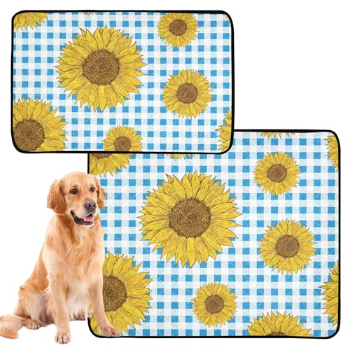 Hundepeer Teppich waschbar, Wasserfest, Rutschfest, Strand, 61 x 91 cm + 91 x 106 cm, Blumenblau und weiß kariert Büffel 2 Stück von Caihoyu