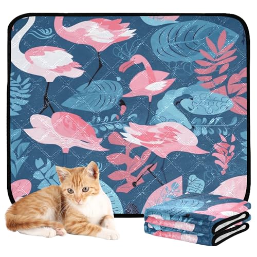 Katzen-Haustiermatte, waschbar, Urinierunterlagen für Hunde, rutschfeste Matte für Hunde für Auto und Flugzeug, 61 x 91,4 cm + 91,4 x 106,7 cm, Blau und Grün, Flamingo-Illustration, 2 Stück von Caihoyu