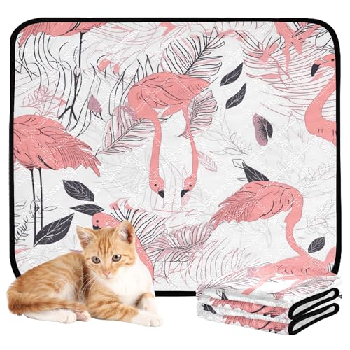 Katzendecke, waschbar, rutschfest, für Rasen, 50,8 x 61 cm, weiße Flamingo-Illustration, 3 Stück von Caihoyu