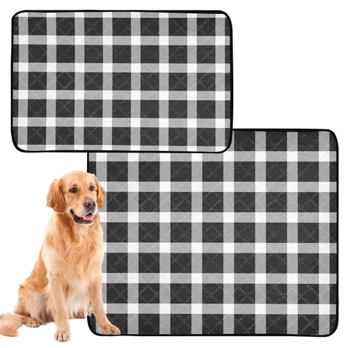 Pinkmatte für große Hund waschbar rutschfeste Hundematte Rasenmatte 50 x 61 cm, schwarz-weiß Büffelkariert, Schottenkariert, 3 Stück von Caihoyu