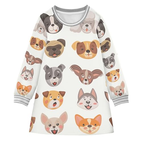 Süßes Hunde-/Welpengesichter Cartoon-Baby-Mädchen Langarm-Kleid für kleine Kinder, lässig, lose Spielkleidung, Kleid 2-8T, Mehrfarbig, 5-6 Jahre von Caihoyu