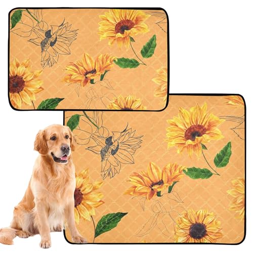 Uriniersichere Hundematte für Indoor-Katzen, rutschfeste Matte für Rasen, 61 x 91,4 cm + 91,4 x 106,7 cm, lebendige gelbe Aquarell-Sonnenblumen, 2 Stück von Caihoyu