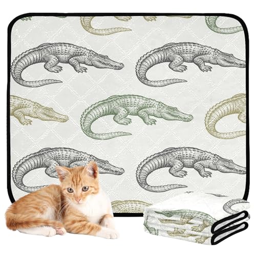 Wasserabsorbierende Matte für Hundenapf, Katze, Urinierunterlagen für den Boden, rutschfester Teppich für den Innenbereich, 61 x 91,4 cm + 91,4 x 106,7 cm, Krokodil, 2 Stück von Caihoyu