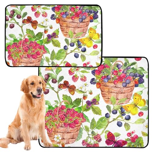 Wasserabsorbierende Matte für Hundenapf, schlammige Matten für Hunde, waschbar, rutschfeste Matte für Sofa, 50,8 x 61 cm, Sommerbeeren, Körbe, Blaubeere, Himbeere, 3 Stück von Caihoyu