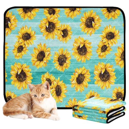 Wasserabsorbierende Matte für Hundenapf, waschbar, rutschfest, Bodenmatte für Sofa, 50,8 x 61 cm, Sonnenblume, Blaugrün, Türkis, 3 Stück von Caihoyu