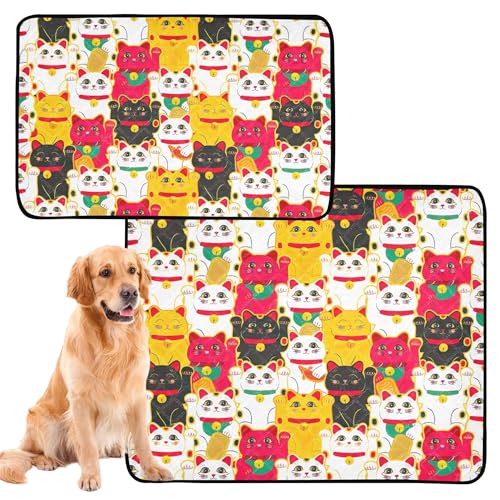 Wasserabsorbierende Matte für Hundenapf, waschbar, rutschfest, für Rasen, 50,8 x 61 cm, Maneki Neko Happy Cat Muster, 3 Stück von Caihoyu