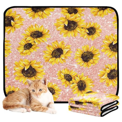 Wasserabsorbierende Matte für Hundenapf, waschbar, rutschfeste Matte für Haustierbett, 61 x 91,4 cm + 91,4 x 106,7 cm, goldene Sonnenblume, Glitzer-Rose, 2 Stück von Caihoyu