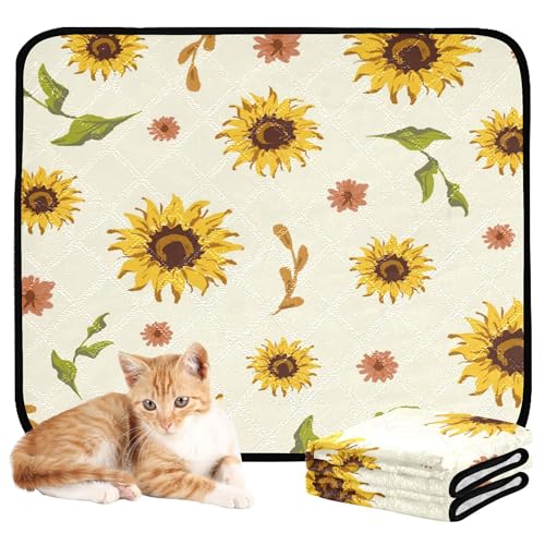 Wasserabsorbierende Matte für Hundenapf, waschbar, rutschfeste Matte für Hunde am Strand, 61 x 91,4 cm + 91,4 x 106,7 cm, Sonnenblumen mit Blatt, 2 Stück von Caihoyu