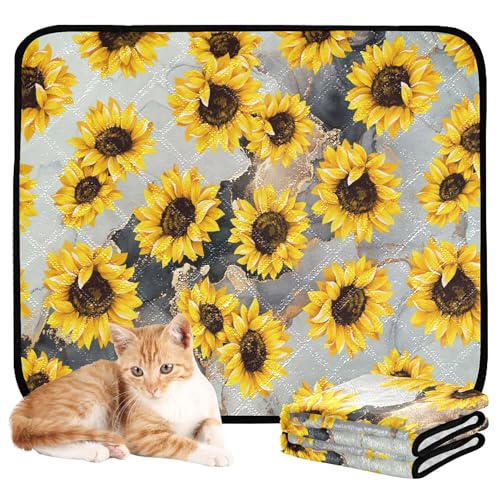 Wasserabsorbierende Matte für Hundenapf, waschbar, rutschfeste Matte für Hunde für draußen, 50,8 x 61 cm, Sonnenblume, luxuriös, abstrakte Kunstmalerei, 3 Stück von Caihoyu