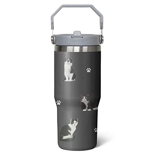 Hundebecher für Hundebesitzer, vakuumisolierte Wasserflasche aus Edelstahl, 850 ml, Katzen-Schwarz von Caiibaoob