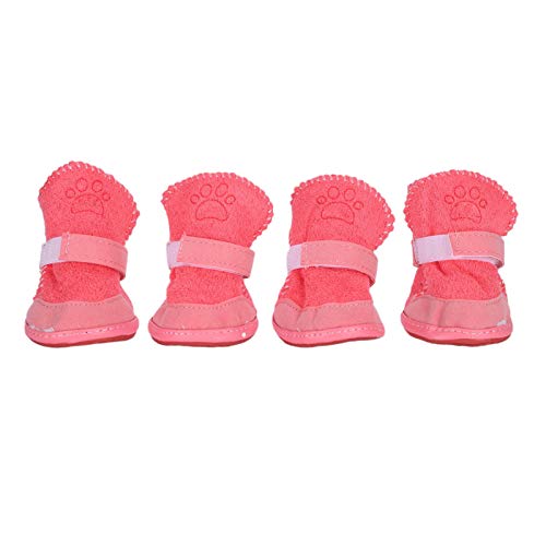 Caiqinlen Hundestiefel, Pfotenschutz Gummi Anti-Rutsch-Haustierschuhe, Winterwarme Haustierschuhe für Hund (Rosa, 5 Good) von Caiqinlen