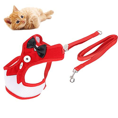 Fluchtsicherer Westegurt, Haustiergeschirr Katzengeschirr Strap Katzengeschirr mit Leine für Katzenweste für Haustiergeschirr(red, L) von Caiqinlen