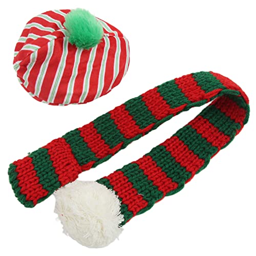 Hunde-Strickmützen-Set, hautfreundlich warm einfach zu tragendes Haustier-Schal-Set mit Plüschball für kleine mittelgroße Hunde für Haustier für Katze Hund zu Weihnachten(Rot+Grün, L) von Caiqinlen