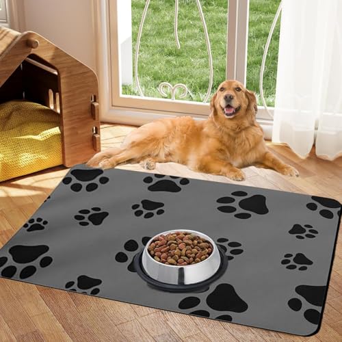 Caiyloxn Napfunterlage Hund 60 X 40 cm Haustierfuttermatte für Hunde und Katze Große Futtermatte Hundenapf Unterlage rutschfeste wasserdichte Futternapf Unterlage für Haustiere(Grau) von Caiyloxn