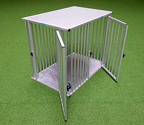 Callieway® ALU DOGBOX/Hundebox/ALU Hundkäfig für Büro und Daheim (nur vertikale Stäbe, 2-türig) (XXXLarge: 119cm (L), 76cm (B;Türseite), 96cm (H)) von Callieway