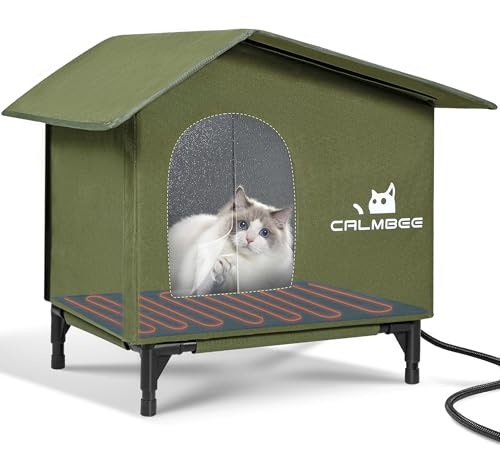 Calmbee Beheiztes Katzenhaus für draußen, unzerstörbares Katzenhaus für den Außenbereich, mit Heizkissen für den Winter, vollständig isolierte Katzenhäuser für Outdoor-Katzen, 100 % wetterfester von Calmbee