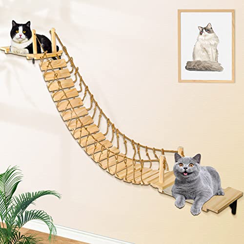 Calmbee Katzen-Wandregale, Katzenwandmöbel 177,8 cm Katzenbrücke Wandhalterung Katzenstange Holz Hängematte Katzenbaum Katzenbaum Katzenbaum Wolkenregal Brett Katzenbett von Calmbee