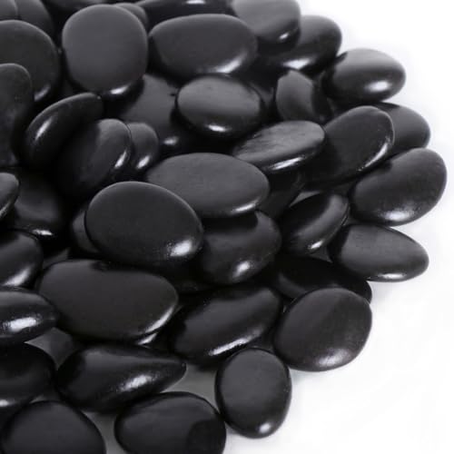 Calofulston 1,1 kg Black River Rocks für Pflanzgefäße, 1 Zoll schwarze Kieselsteine für Pflanzen, kleine Dekosteine für Innenvasen, Töpfe, Landschaftsbau, hochglanzpoliert von Calofulston