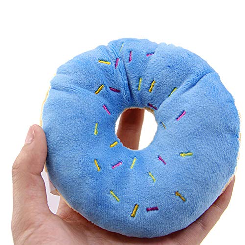 1 x blaues Plüsch-Spielzeug in Donut-Form, niedliches Quietschgeräusch-Spielzeug für Haustiere, Kauspielzeug, quietschendes Plüsch-Hundespielzeug, Blaubeere, quietschendes Plüsch-Hundespielzeug, von Calsgkspray