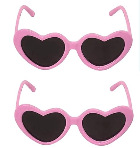 2 x rosa herzförmige Haustier-Sonnenbrillen, niedliche Haustier-Sonnenbrille, Katzen-Brille, Herz, Sonnenblume, Brille für kleine Hunde, Katzen, Zubehör, Fotos, Requisiten, Haustiere, von Calsgkspray