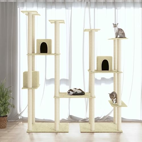 Camerina Kratzbaum KatzenmöBel mit Sisal-Kratzsäulen Creme 174 cm Cactus Cat Tree Kratzbaum Banana Leaf von Camerina