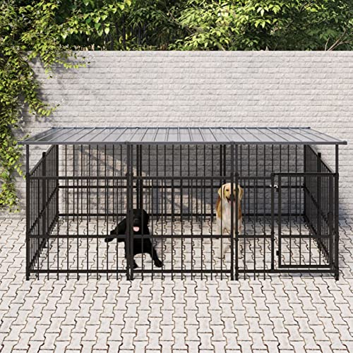 Camerina Outdoor-Hundezwinger mit Dach EisenkäFig FüR Hunde Outdoor Hundezwinger HaustierkäFig Hundevilla Stahl 5,63 m² 3124608 von Camerina