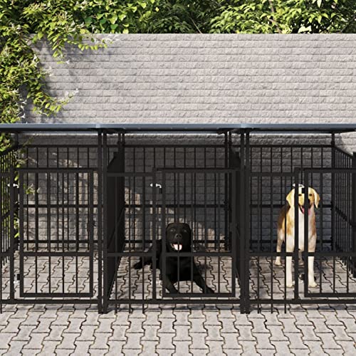 Camerina Outdoor-Hundezwinger mit Dach EisenkäFig FüR Hunde Outdoor Hundezwinger HaustierkäFig Hundevilla Stahl 7,51 m² 3124591 von Camerina