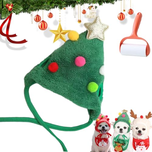 Adorable Christmas Tree Pom-Pom Hat, Christmas Tree Hat for Dogs, Dog Christmas Tree Hat, Funny Soft Pet Hat for Dogs Cats, Small Medium Pets Santa Hat (Green hat, L) von Camic